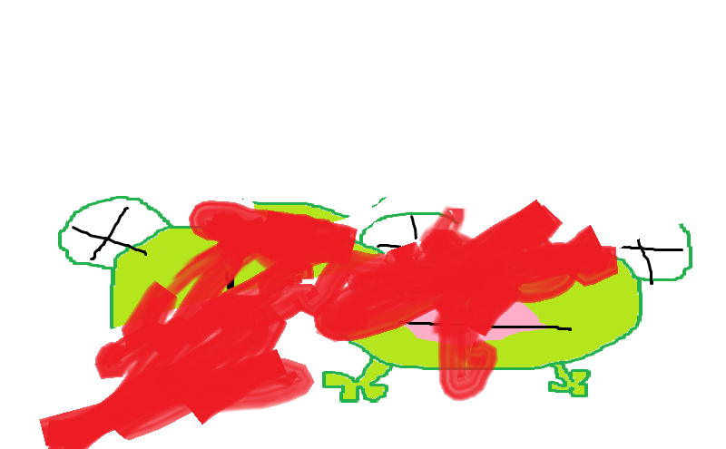 ciało żaby zalane kiepsko narysowaną krwią