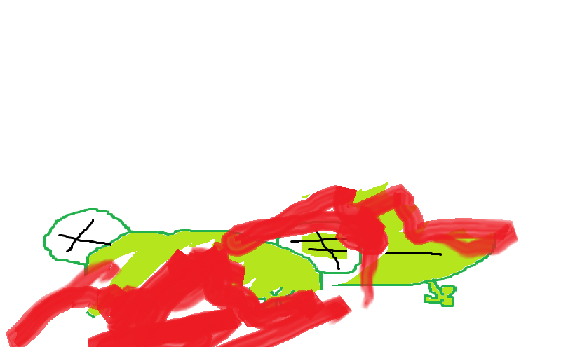 ciało żaby zalane kiepsko narysowaną krwią